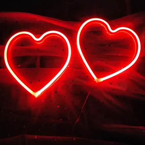 Vista 12 de 2 letreros de neón de corazón de San Valentín, funciona con pilas, luces LED de neón rosa, decoración de pared para dormitorio, cocina, puerta, 2rosa