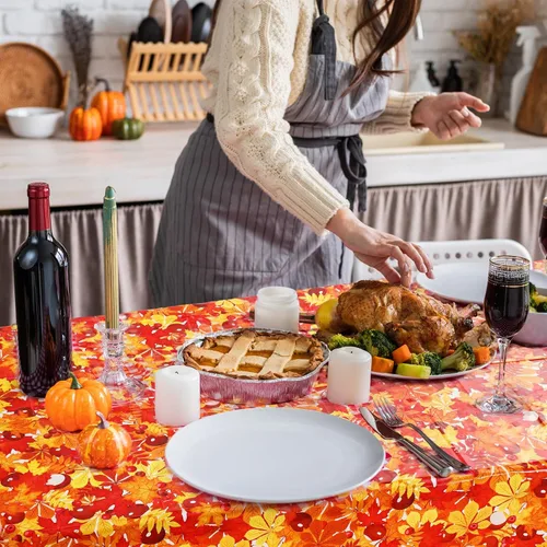 Vista 6 de Preboun Mantel de plástico de otoño de 3 piezas de 54 x 108 pulgadas, mantel desechable de Acción de Gracias, mantel rectangular impermeable