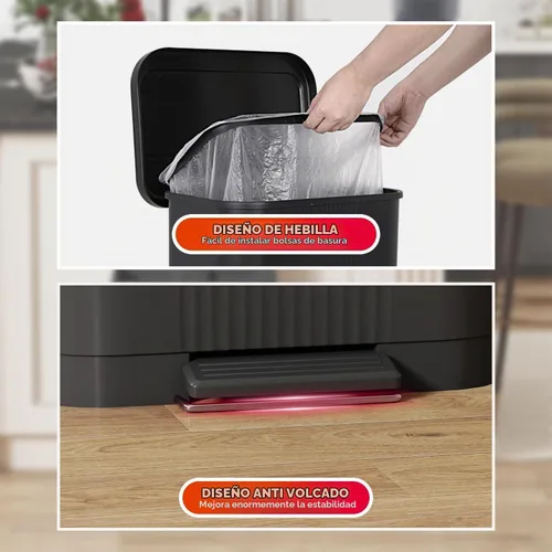 Vista 5 de Basurero de cocina de 13 galones/50 litros, tapa silenciosa de cierre suave con pedal de pie, acero inoxidable y diseño de plástico para el hogar