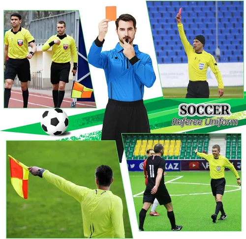 Vista 6 de CUTIEHON Camiseta de árbitro de fútbol, camiseta oficial de árbitro de fútbol profesional de manga larga, con un soporte para insignia y bolsillos