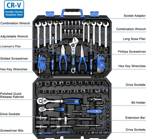 Vista 2 de DEKO PRO Kit de herramientas de 118 piezas profesional de reparación de automóviles, paquete combinado, llave de vaso con herramientas mecánicas más