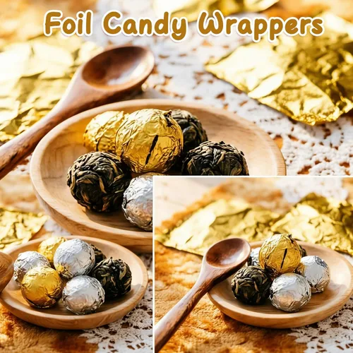 Vista 4 de Wowagoga Envoltorios de papel de aluminio para dulces, 6 x 6 pulgadas, papel de aluminio dorado, envoltorios de chocolate para dulces caseros
