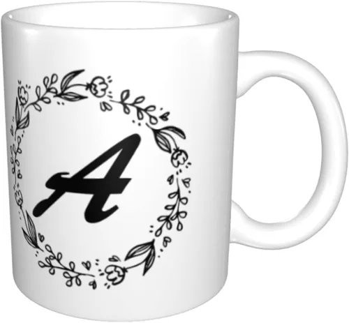 Vista 2 de Taza de café personalizada con inicial/nombre con letra de doble cara, divertidas y lindas tazas de café personalizadas, tazas de café de cerámica