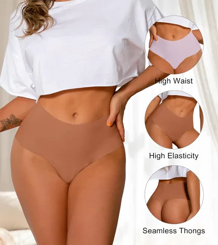 Vista 3 de DEANGELMON Tanga sin costuras para mujer, tanga, ropa interior para entrenamiento, cintura alta, tanga, paquete múltiple