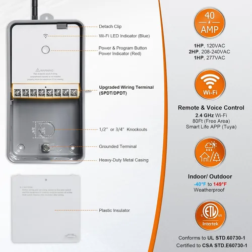 Vista 2 de Suraielec Temporizador de piscina, temporizador inteligente WiFi para bomba de piscina, 120, 240, 277 VAC, 40 amperios, carcasa de metal resistente