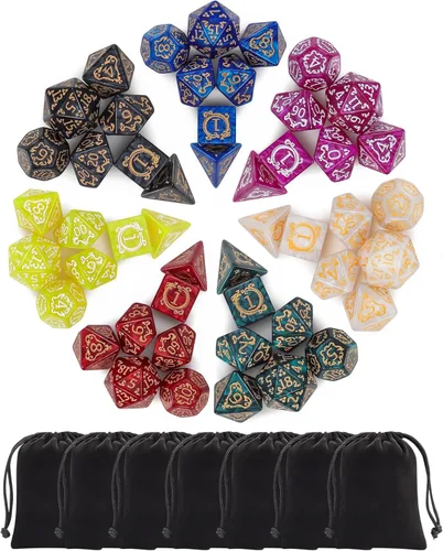 Vista 10 de CiaraQ Juego de dados poliédricos - Dados para juegos de rol DND para Calabozos y Dragones, juego de mesa RPG, doble color, 35 piezas Diseño