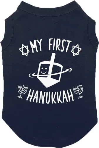 Vista 9 de My First Hanukkah - Camiseta para perro Menorah Dreidel (negro, XS)