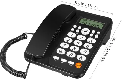 Vista 2 de Uonlytech Teléfono de oficina con cable con pantalla de identificación de llamada, estable y confiable para el hogar, funciones de rechazo y reenvío