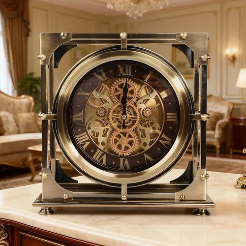 Vista 10 de Reloj de escritorio con engranajes móviles de oro rosa de 11 pulgadas