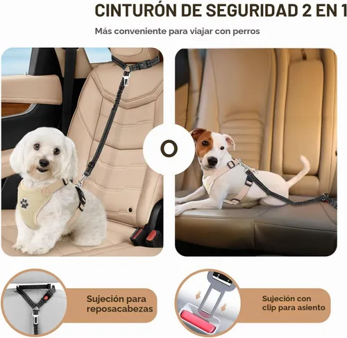 Vista 3 de SlowTon Correa de cinturón de seguridad para perro para auto, paquete de 2 arneses ajustables con amortiguador elástico, correa de 2 en 1 para a.