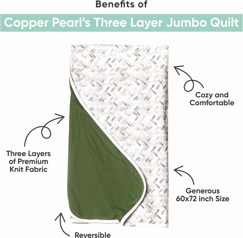 Vista 2 de Copper Pearl Manta de bebé jumbo de 3 capas: edredones suaves para niños y niñas Transpirable, acogedora, manta para niños pequeños Edredón