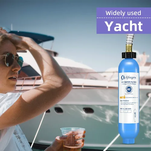 Vista 7 de lifeegrn Filtro de agua RV con protector de manguera, filtro de agua en línea, reduce el mal sabor, olores, cloro y sedimentos en agua potable, azul