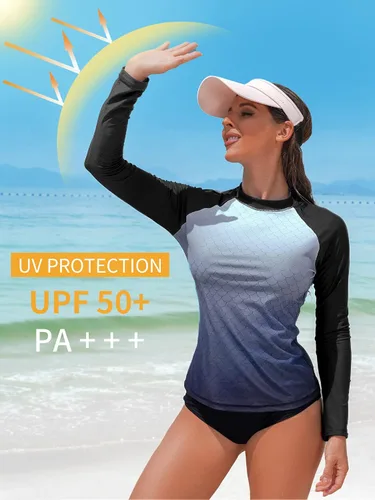 Vista 4 de ATTRACO Traje de baño de manga larga para mujer, con protección UV UPF 50+, con cremallera, de secado rápido