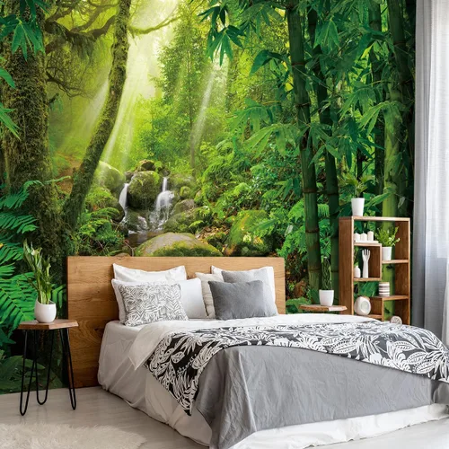 Vista 23 de Mural de hojas negras y doradas para dormitorio, papel tapiz botánico tropical, decoración de plantas, sala de estar, fondo de televisión, mural