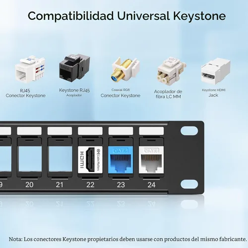 Vista 3 de Cable Matters Panel de conexión Keystone de 1U de 24 puertos con gestión