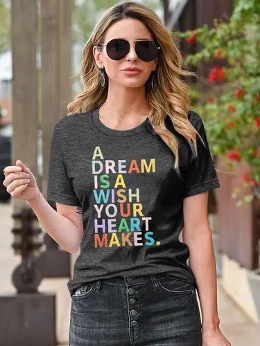 Vista 6 de A Dream is A Wish Your Heart Makes - Camiseta de manga corta con estampado de letras divertidas para mujer