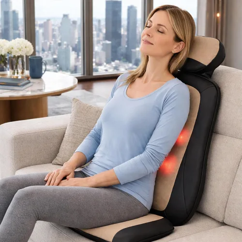 Vista 2 de Carepeutic Cojín de silla masajeador de espalda con calor, almohadilla de silla de masaje con percusión, amasado, vibración, para el hogar