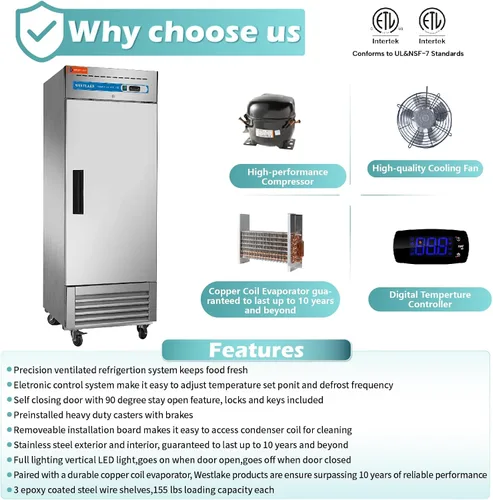Vista 4 de WESTLAKE 27" W Refrigerador Comercial Reach-In, vertical, 1 Puerta Sólida