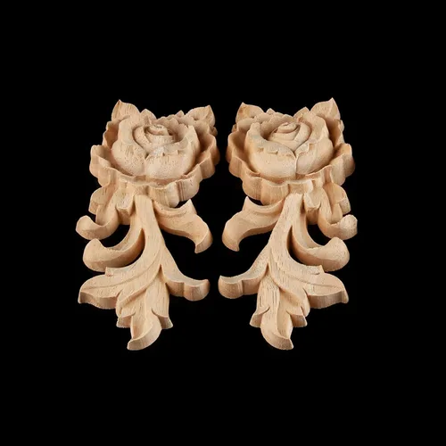 Vista 4 de MUXSAM Apliques tallados en madera de rosa, paquete de 2 mini calcomanías de madera sin pintar para armario, pared, tocador, cama, espejo, chimenea