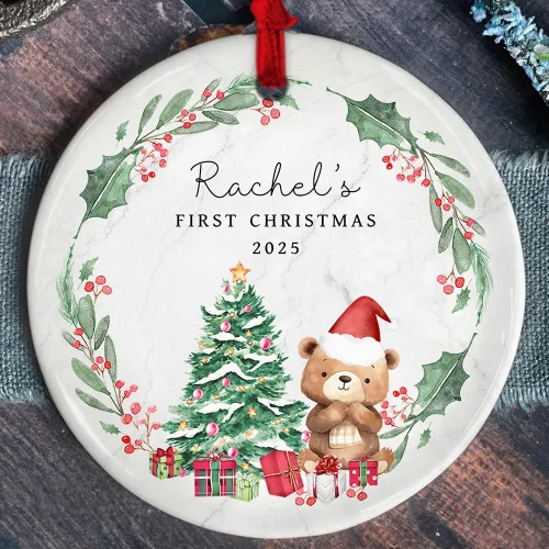 Vista 11 de Adorno personalizado de cerámica para la primera Navidad del bebé 2025 – Recuerdo navideño de copo de nieve personalizado con nombre, nuevo adorno