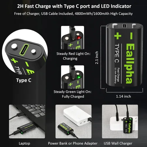 Vista 4 de Paquete de 2 baterías de control recargables compatibles con Xbox Series XSXbox OneXbox One SXbox One XXbox One Elite Controller, carga rápida