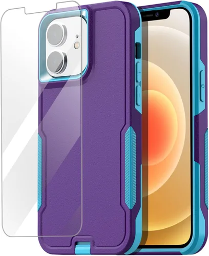 Vista 8 de AICase Funda para iPhone 12/12 Pro con soporte integrado con protector de pantalla de vidrio + lente de cámara, resistente protección contra caídas