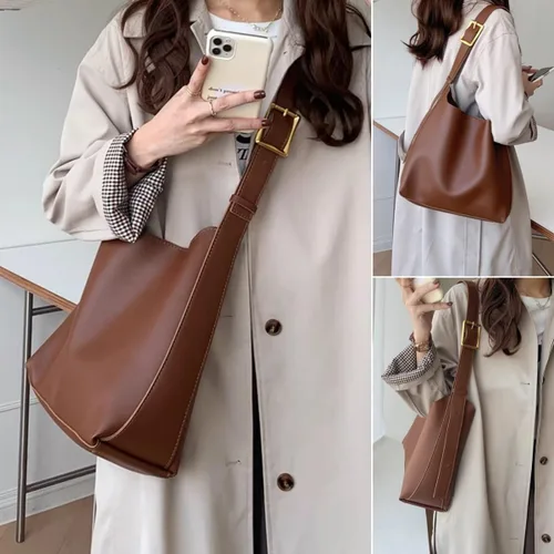Vista 6 de Bolso bandolera de piel sintética para mujer, bolsos cruzados de diseño para mujer, bolso de mano vegano grande retro con cartera
