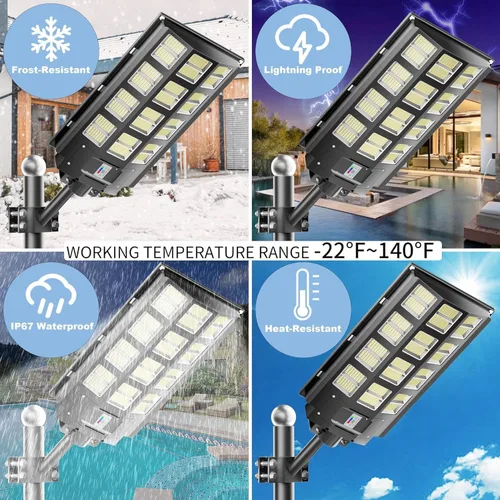 Vista 3 de Luz solar de calle, 8000 W, 7000 K, 480000 lúmenes, 1152 luces LED solares de estacionamiento del anochecer al amanecer, luces solares al aire