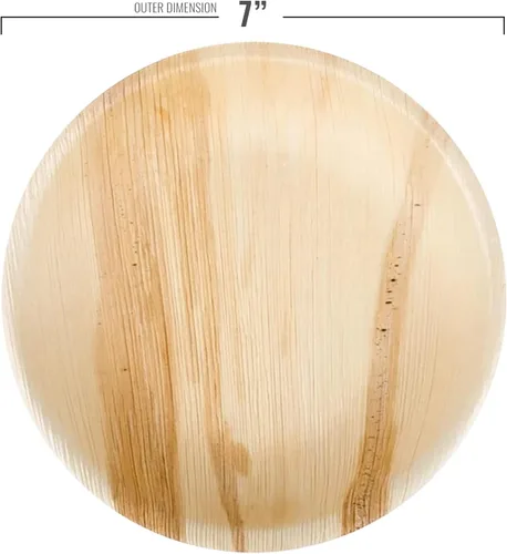 Vista 2 de Platos desechables ecológicos de hoja de palma de 7 pulgadas, platos redondos 100% biodegradables y compostables a granel para fiestas temáticas