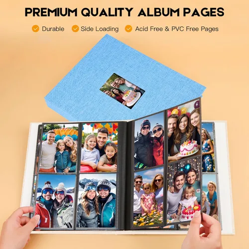 Vista 7 de Álbum de fotos de 3.5 x 5, álbum de fotos de 3.5 x 5 con capacidad para 256 fotos, cubierta de lino con ventana frontal, álbumes de fotos de 3 x 5