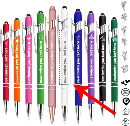 Vista 13 de Bolígrafos personalizados personalizados con nombre de flor de nacimiento a granel, bolígrafo grabado personalizado con lápiz capacitivo, logotipo