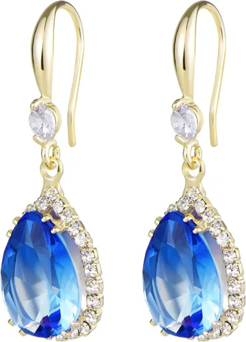 Vista 4 de Linawe Aretes colgantes de diamantes de imitación de cristal de diamantes de imitación de circonita cúbica colgantes, oro de 14 quilates y piedra