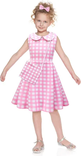 Vista 3 de Vestidos de disfraz para niñas, vestido de cosplay de muñeca rosa con accesorios