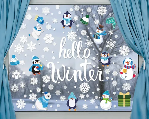 Vista 9 de Calcomanías de Navidad para ventana, diseño de búfalo navideño, calcomanías de ventana extraíbles, decoración de ventanas para invierno, Navidad