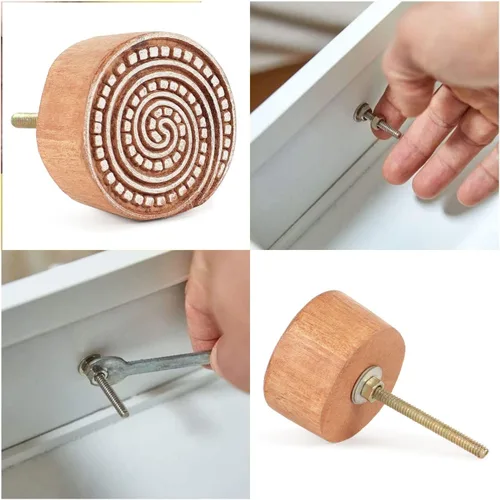 Vista 6 de Hashcart Perillas bohemias – Perilla de madera para armario de cocina – Perilla de madera hecha a mano para armarios y cajones, pomos de madera