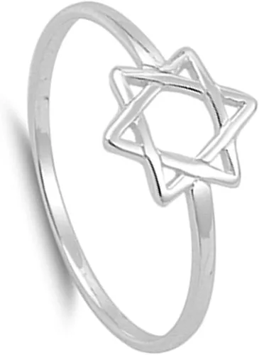 Vista 3 de Anillo único religioso de la estrella de David de plata de ley 925 tamaños 2-13, Metal, Sin piedras preciosas