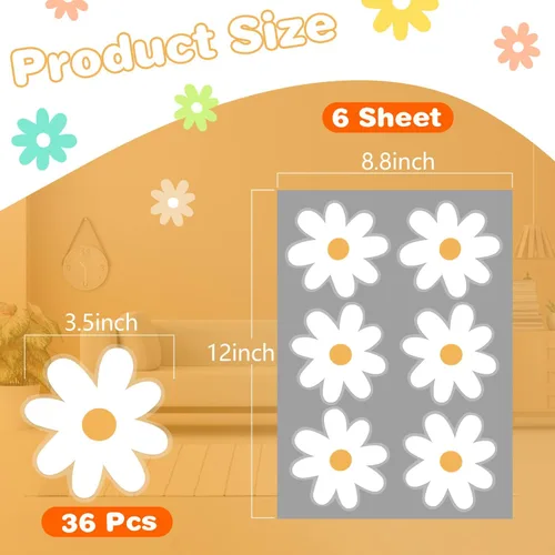 Vista 6 de 36 calcomanías de pared florales de margaritas blancas para niños, guardería, aula, sala de estar