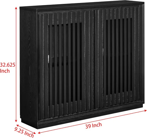 Vista 2 de Mesa consola estrecha de 39 pulgadas con puertas huecas, aparador moderno de mediados de siglo con 2 orificios de salida, gabinete de almacenamiento