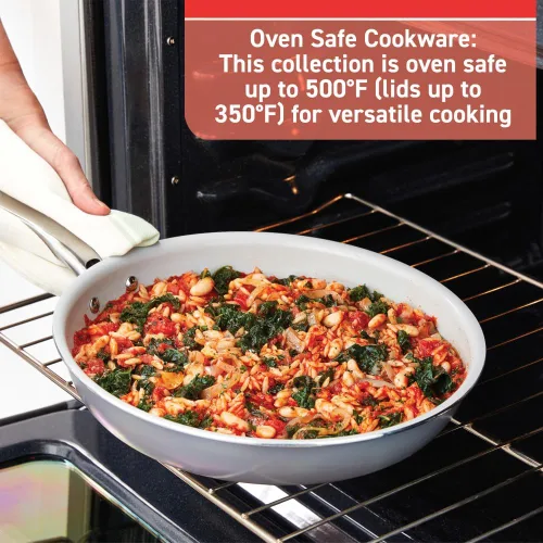 Vista 6 de T-Fal Fresh Gourmet Juego de utensilios de cocina de cerámica reciclada antiadherente, 12 piezas, apto para horno y asador hasta 500°F, tapa segura