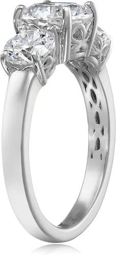 Vista 4 de Tienda Collection Platinum or Gold Plated Sterling Silver Round 3-Stone Ring made with Infinite Elements Cubic Zirconia
