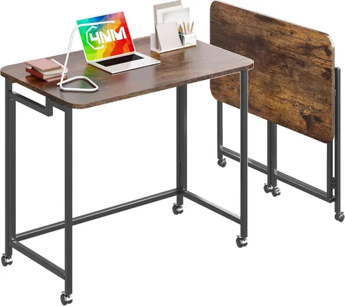 Vista 14 de 4NM Escritorio de computadora rodante móvil pequeño de 23.6", mesa carrito plegable para laptop con ruedas, escritorio de oficina portátil para Todo