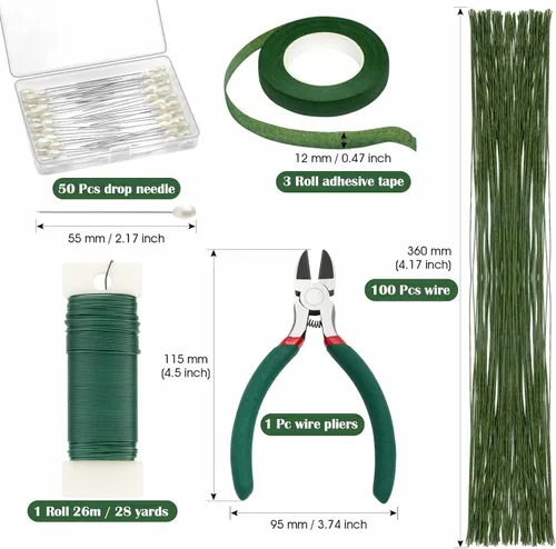 Vista 6 de PAXCOO Kit de arreglos florales con cinta verde y alambre, pasador de flor de Boutonniere, cortador de alambre para suministros de fabricación