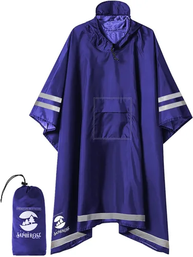 Vista 22 de SaphiRose Poncho de lluvia con capucha, impermeable, para hombres, mujeres y adultos Algas Azul 1 Pack