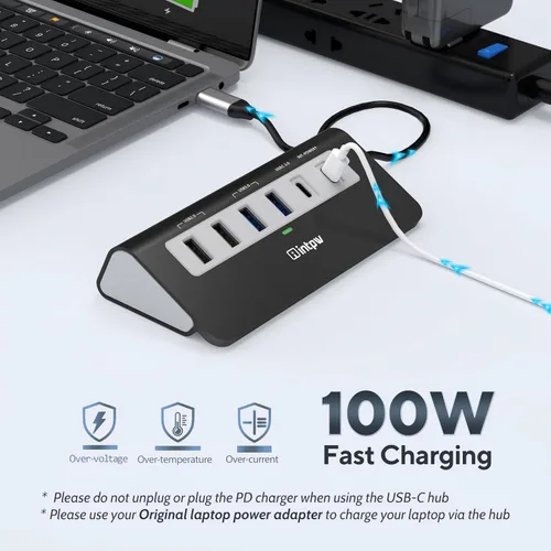 Vista 5 de P9 USB C Hub, INTPW 9-en-1 Adaptador USB Multipuerto con HDMI 4K, PD 100W, USB-C y 2 USB A 3.0 5Gbps, 2 USB A 2.0, Lector de Tarjetas SD/TF, Hub USB