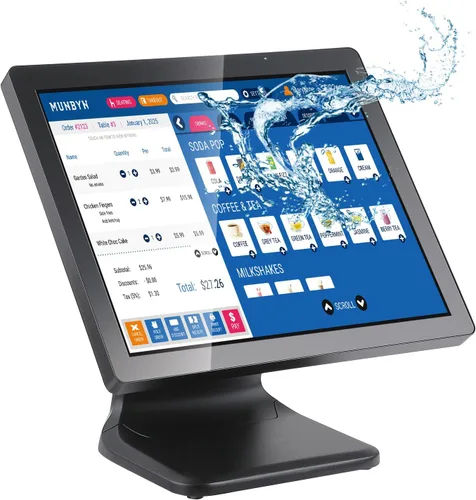 Vista 2 de MUNBYN Monitor de pantalla táctil POS de 17 pulgadas, 400 liendres, pantalla táctil LED capacitiva plana, sistema POS y cajón de caja registradora