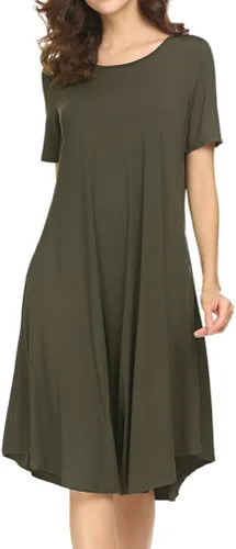 Vista 3 de Locryz Vestido midi de manga corta con bolsillo para mujer, estilo casual, suelto