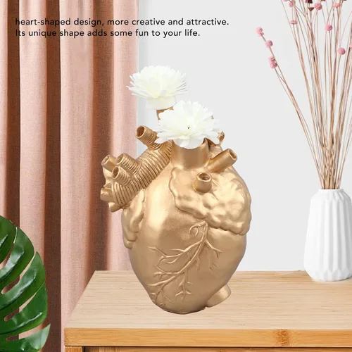 Vista 5 de Yosoo Florero de corazón, florero anatómico decorativo para decoración del hogar (dorado)