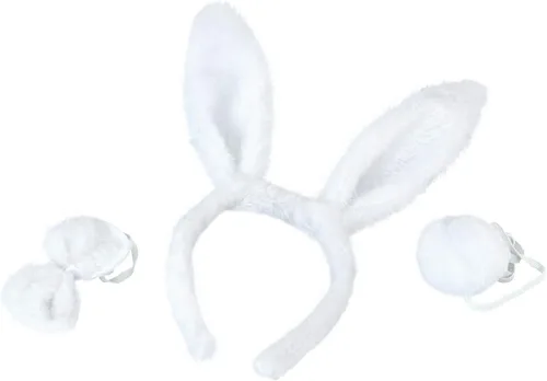 Vista 8 de BinaryABC - Accesorios para disfraz de conejo, diadema, moño y rabo de conejo, disfraz de Halloween, accesorios de disfraces