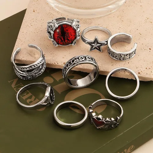 Vista 6 de IFKM Vintage Silver Knuckle Rings Set for Women, Stackable Joint Finger Statement Rings Bohemian Retro Hollow Carved Midi Rings, Boho Halloween