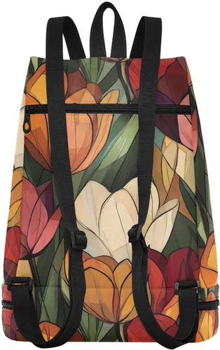 Vista 2 de Retro elegante tulipanes arte cordón deportes bolsa yoga natación cadena mochila con compartimentos húmedos secos bolso para portátil mujer